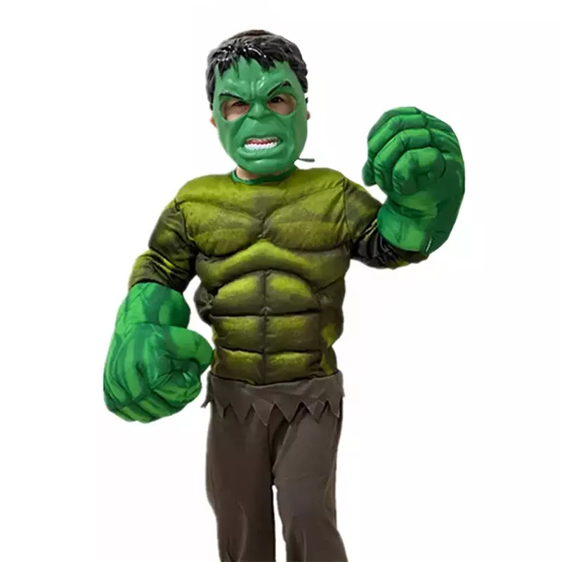 Kostum otot Hulk Marvel Superhero Hulk, kostum Cosplay otot tinju sarung tangan mewah, kostum karnaval Halloween Anak laki-laki