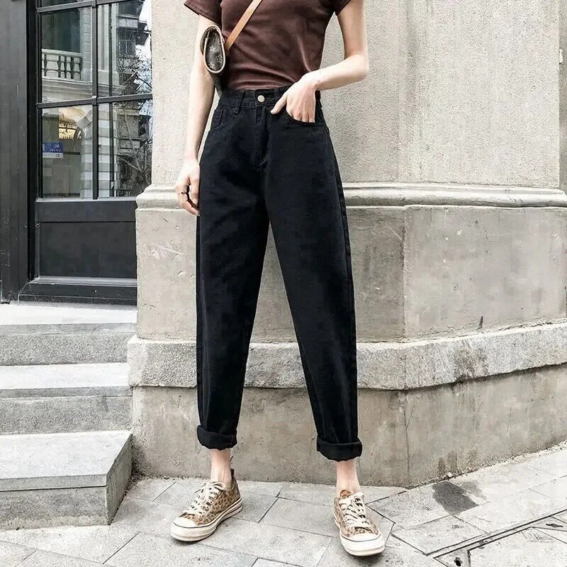 Harlan jeans women's high waist 2021 spring and autumn new students Korean version of wild loose and thin straight daddy pants