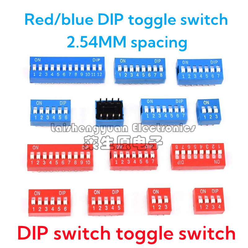 Saklar dial DIP merah/biru, DS-1/2/3/4/5/6/8/10 posisi 2.54mm, saklar toggle kode tombol datar, elektronik Laishengyuan