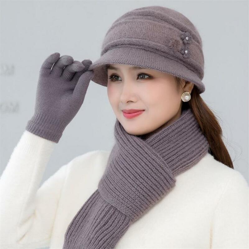 女性のための柔らかい質感のニット帽スカーフ、冬の暖かいキャップスカーフ、1セット
