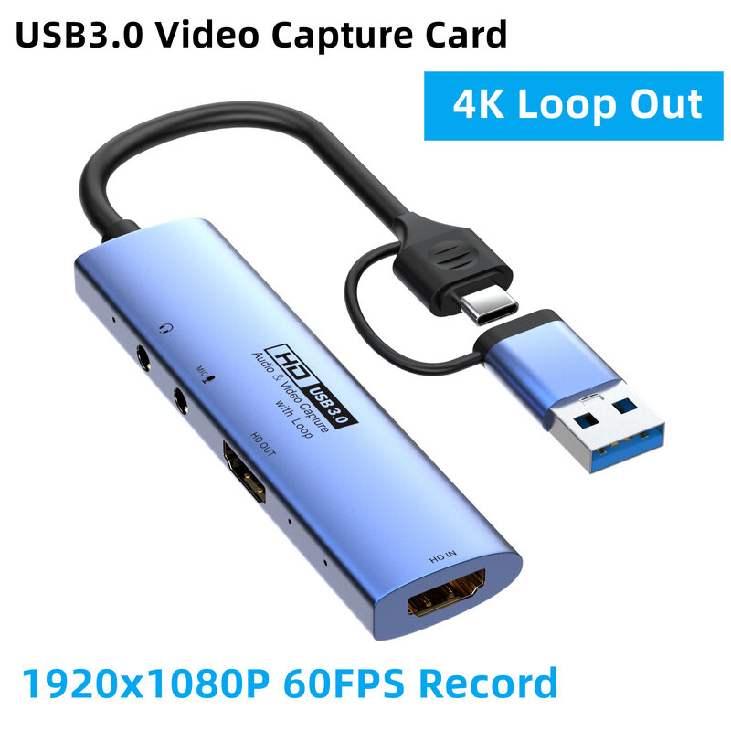 Nku-MS2131 USB 3.0 de Type-C pour PC et PS4, capture vidéo 1080P, 60FPS, enregistrement avec sortie en boucle 4K 30Hz, caméra de jeu, diffusion en direct
