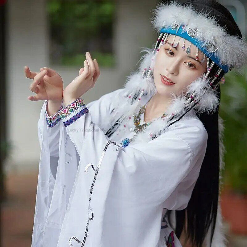 النمط الصيني التقليدي Hanfu Xiangfei تأثيري فستان المرأة الجنية النمط الوطني الرقص الشعبي زي التصوير الملابس