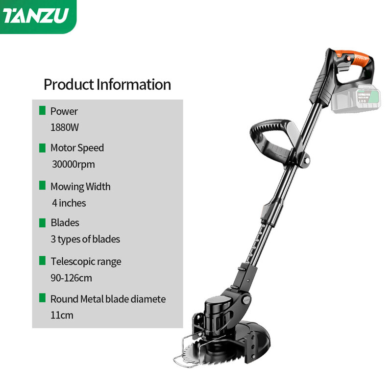 21V Electric Lawn Mower 1880W Grass Cutting Wood Trimmer Length Adjustable With Battery Handheld Garden Power Pruning