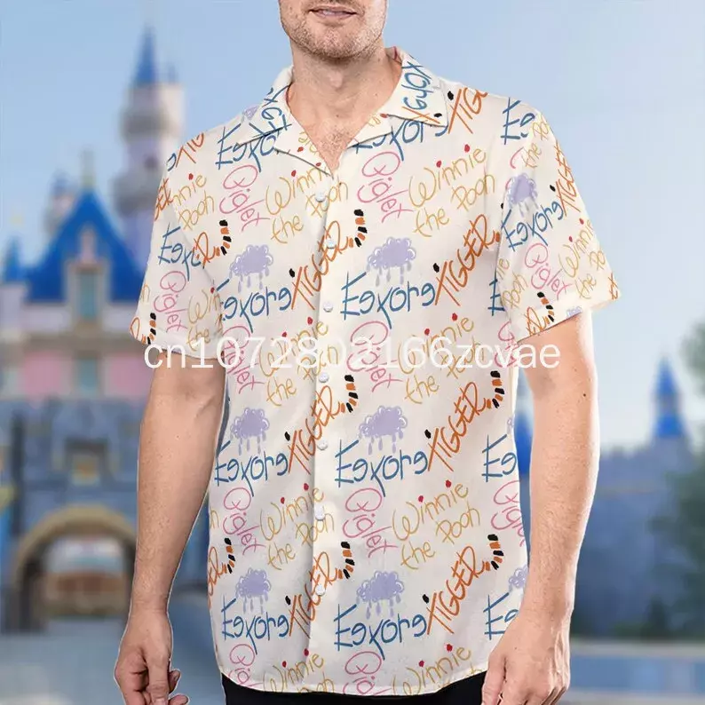 Новинка 2024, гавайская рубашка Disney для поросят, мужская и женская рубашка с короткими рукавами и пуговицами, Повседневная пляжная рубашка