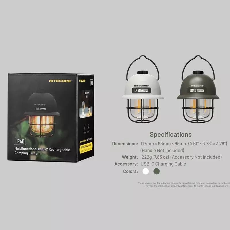 NITECORE LR40 Rechargeable  Camping Lantern 100Lumens Protable LED Flashlight For Outdoor Lighting