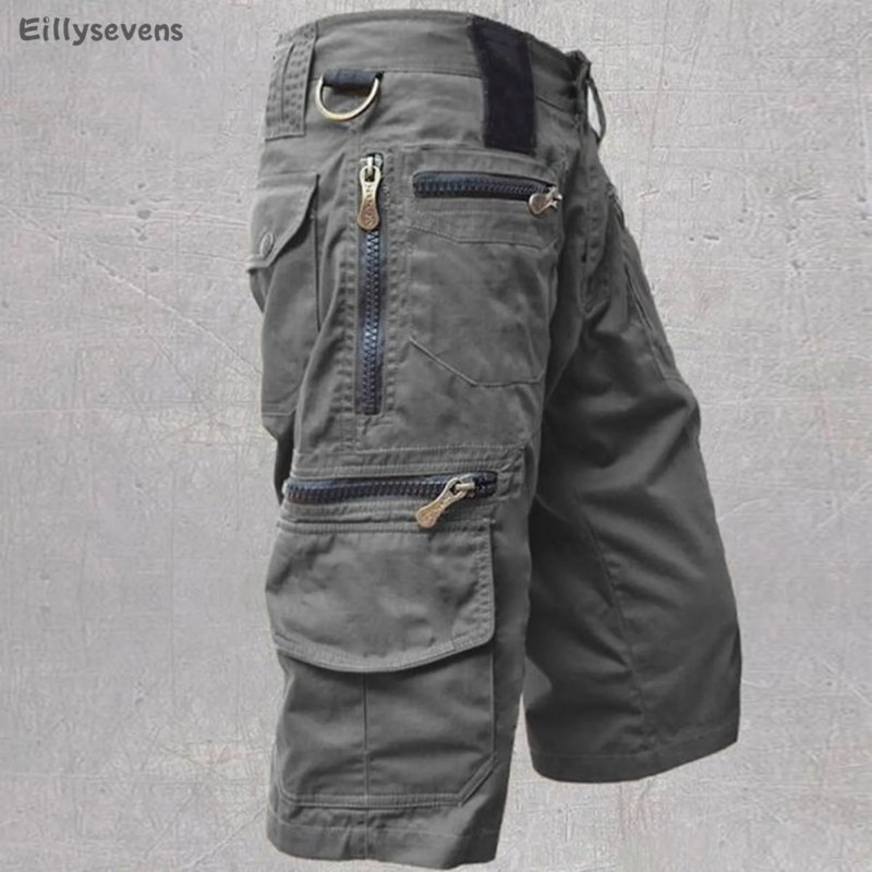 Pantalones cargo de alta calidad para hombre, Capris holgados de tubo recto, informales, con múltiples bolsillos, de algodón, para el trabajo, color sólido