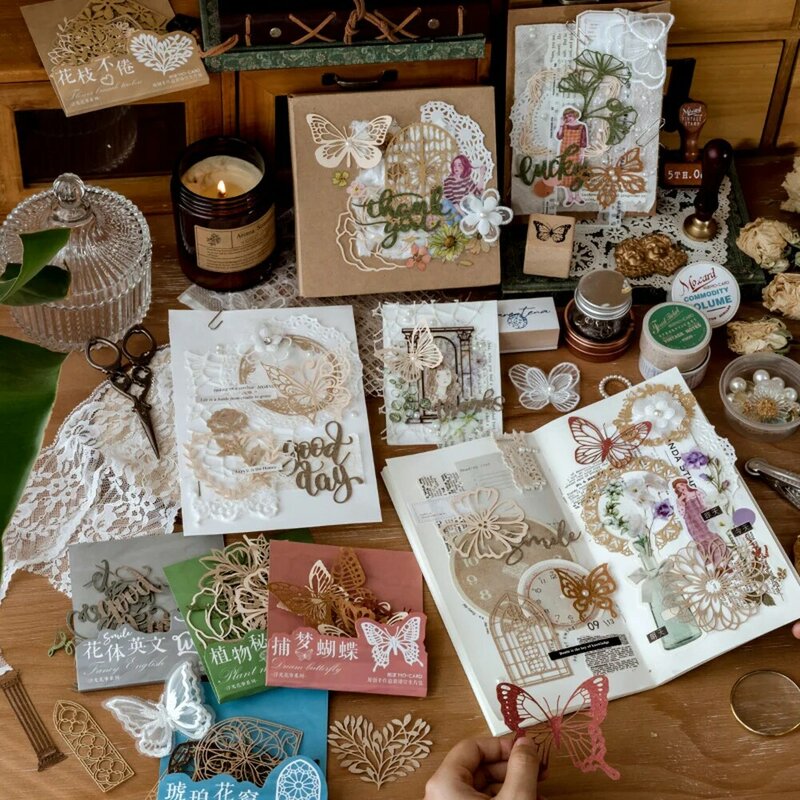 Mr.paper-papel cartão borboleta vintage, decoração criativa de flores vegetais, material de conta de mão DIY, 6 estilos, 10 pcs por saco