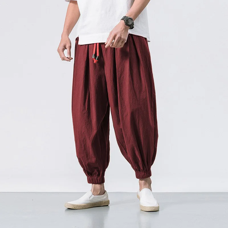 Новинка лета 2024 г., свободные однотонные Молодежные укороченные брюки для отдыха, пригородного, минималистичного стиля, со средней талией, мужские брюки