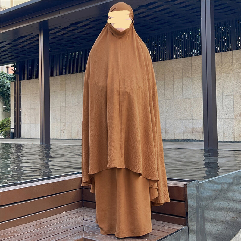 Eid z kapturem Ramadan nad głową hidżab Abaya Khimar 2-częściowy zestaw Abayas odzież modlitewna muzułmanki spódnica indyka sukienka dubajska odzież