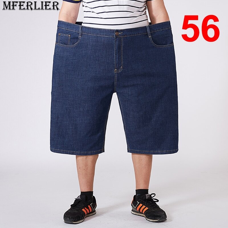 Big Size Jeans Heren Denim Broek Plus Size 56 Baggy Jeans Mannelijke Mode Casual Effen Kleur Kuit-Lengte Broek Blauwe Jeans