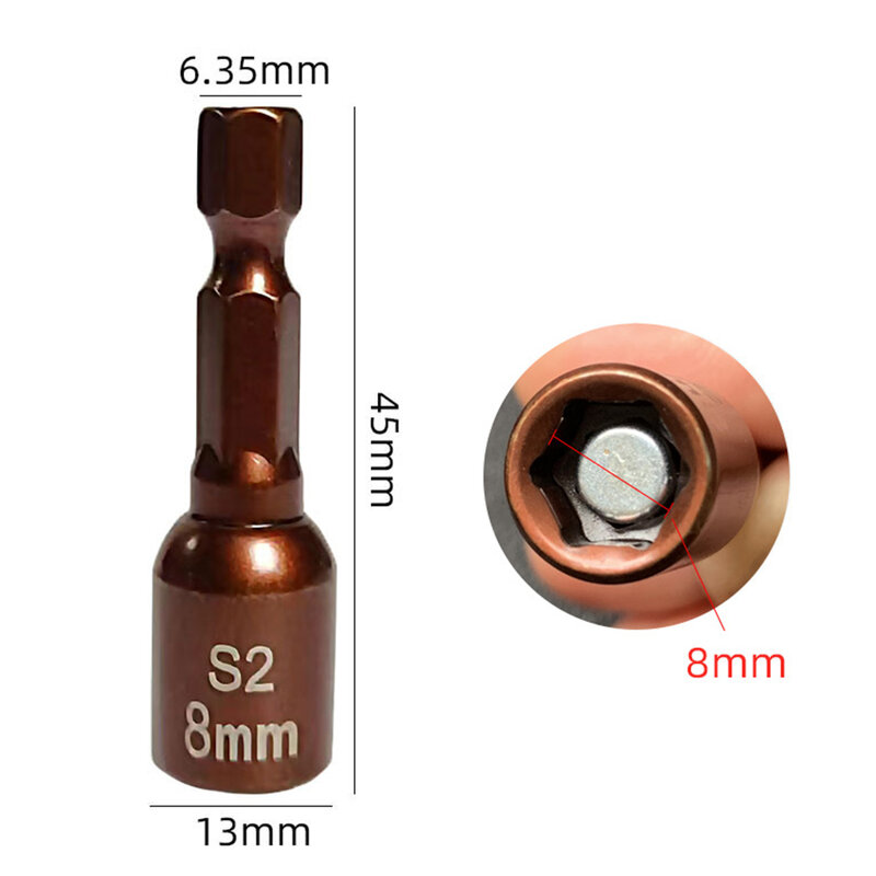 8mm soket Impact obeng mur magnetik, Set kunci Hex 1/4, adaptor mata bor untuk bor listrik, Kit soket obeng Impact