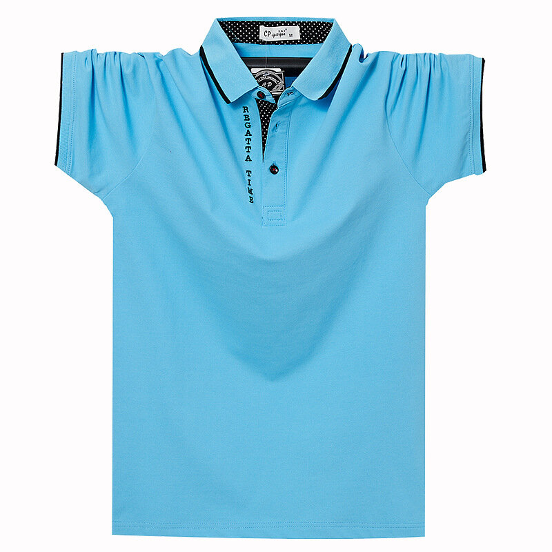 남성용 단색 폴로 셔츠, 95% 코튼, 부드럽고 통기성, 캐주얼 및 루즈, 라지 사이즈 라펠 반팔 티셔츠