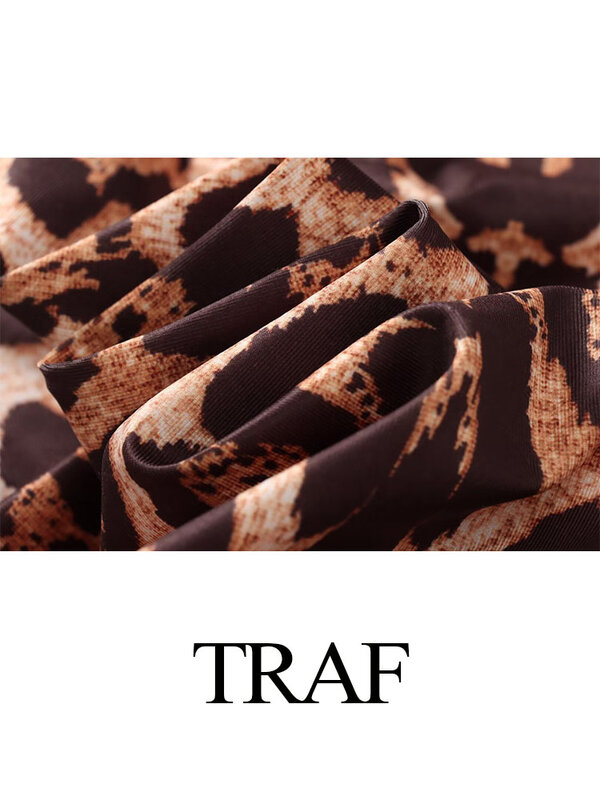 TRAF-فستان نسائي أنيق مثير بطبعة جلد النمر بأكمام طويلة ، فساتين نسائية ضيقة ، حفلة مسائية عتيقة ،