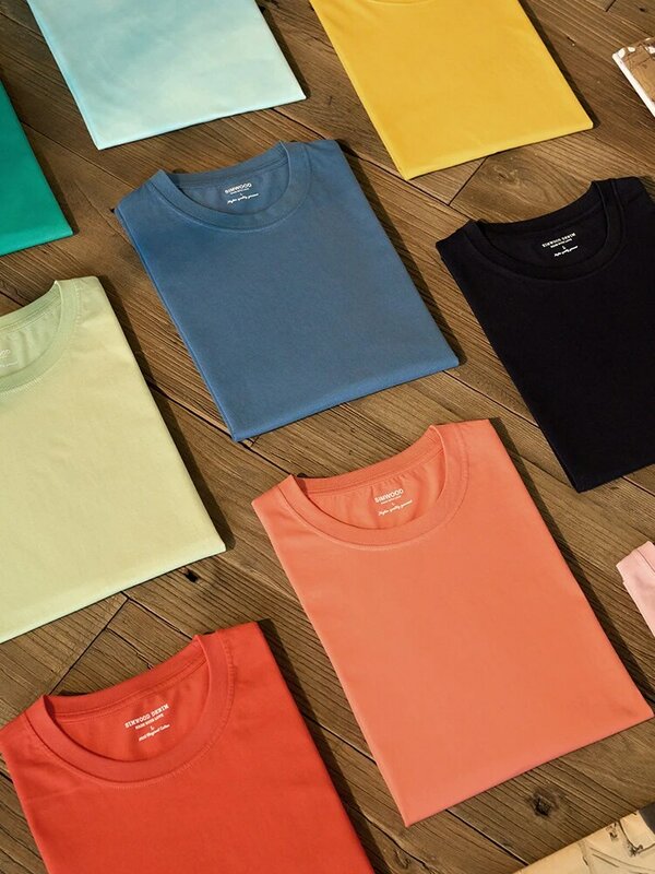 SIMWOOD 남녀공용 O넥 기본 티셔츠, 클래식 화이트 상의, 100% 코튼 솔리드 티셔츠, 2024 여름 신상, 하이 퀄리티
