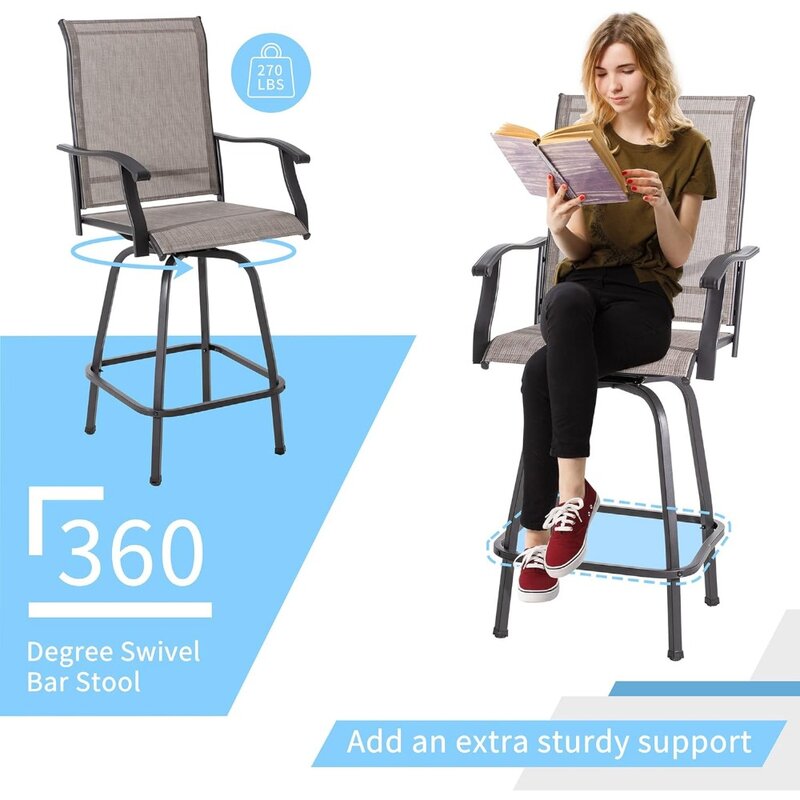 Поворотный Барный набор для патио, уличный высокий стул из текстильной ткани для любой погоды, набор для бистро с 2 барными стульями и Стеклянным Столом для дома,