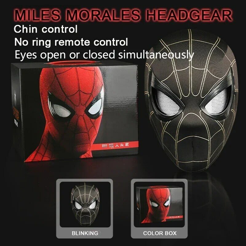 Movable Spider-Man Máscara com controle remoto, tecido Spandex, Halloween Costume, Peter Parker, Material Cosplay