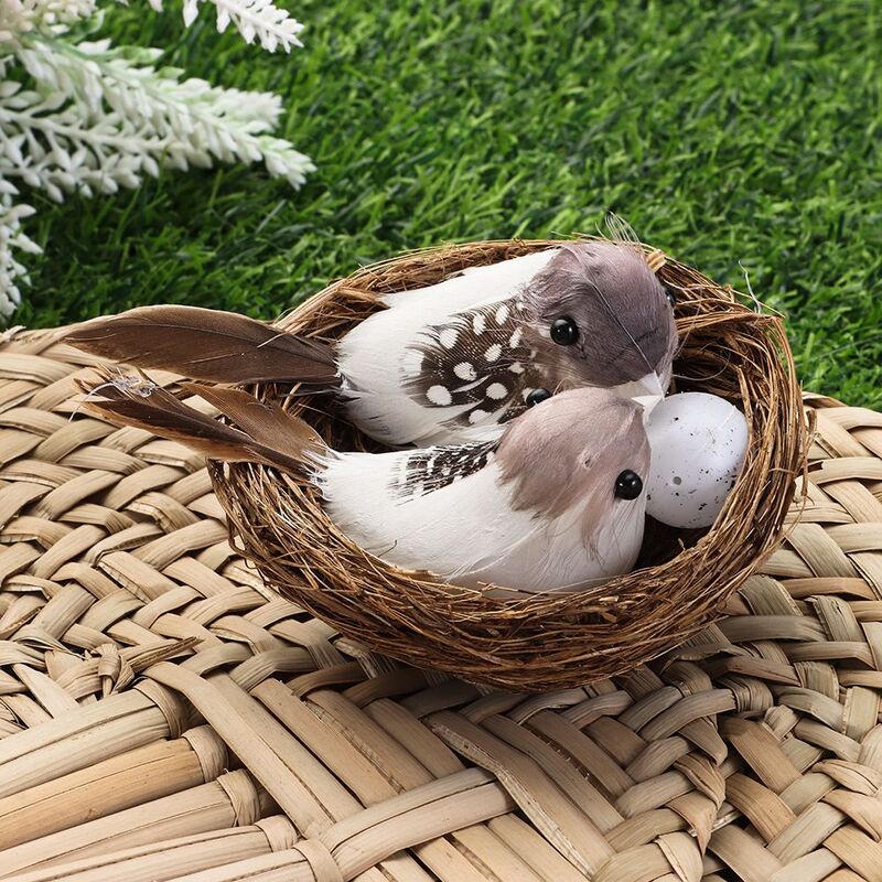 Decor Garden Vine Home House Decoration Craft Nature Realistic Feathered Bird Nest Artificial Craft Birds Birds Egg