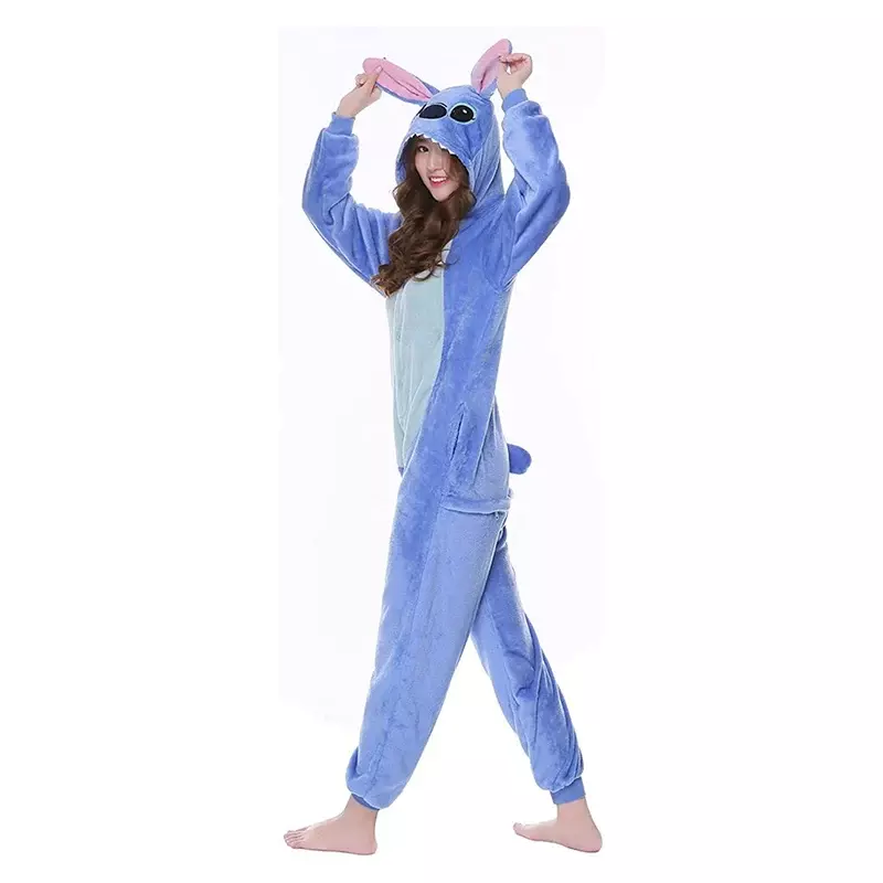 Lilo Stitch Cosplay Costume Disney Stitch Pajamas for Adults Animal Cartoon Pajamas Costume Winter Boy Girl Cosplay Sleepwear