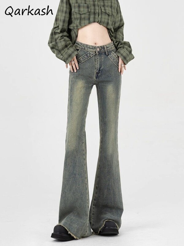 Джинсы женские весенние градиентные, модные брюки-клеш с карманами, повседневные Элегантные уютные универсальные Простые Длинные брюки-клеш