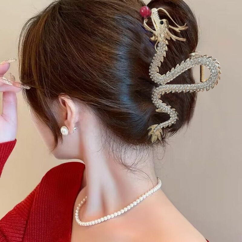 2024 Zodiac Dragon Hair Clip Creative Chinese New Year Hair Accessories Rhinestone Hair Claw for Women Fun Exaggerated Jewelry