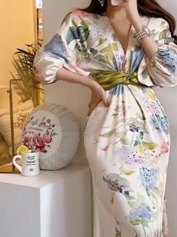 Abito longuette floreale elegante da donna primavera Vintage Japan Style Chic Bodycon Birthday Party Vestidos moda femminile One Pieces Robe