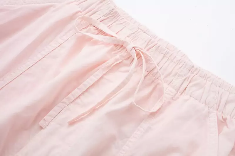 Pantalones holgados con cordón para Mujer, pantalón informal con cintura elástica, estilo Retro, decoración de bolsillo, novedad de verano
