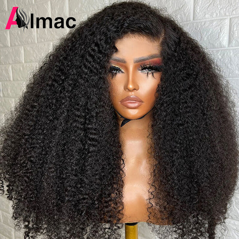 300% Density Kinky Curly 13X4 Hd Transparent Lace Frontal Human Hair Wig For Women Raw Indian Hair Natural Color Pre-Plucked