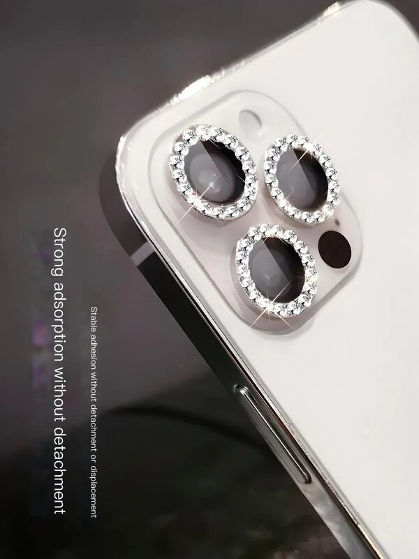 Diamante Flash Camera Lens Protector, Brilho Tijolo, Anel De Metal, Lente De Vidro, iPhone 14, 13, 15 Pro Max, Mini