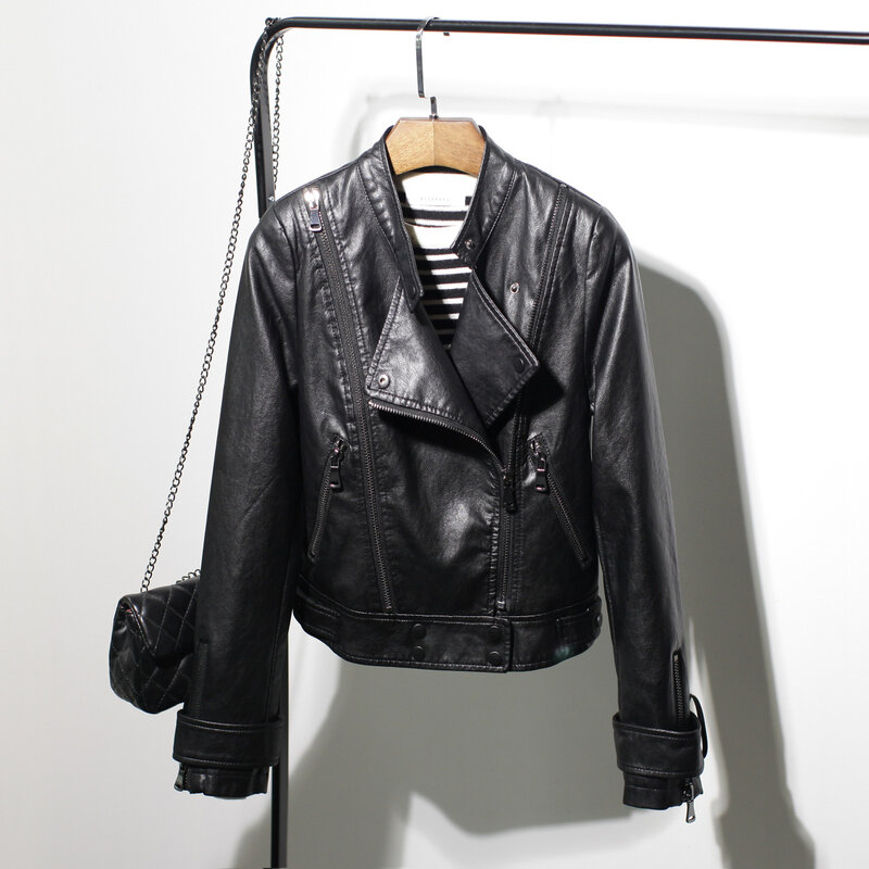 Jaqueta de camurça curta de couro PU falso feminino, casaco de motociclista feminino, zíper multy, tendência, Dropshipping, primavera, Y2K