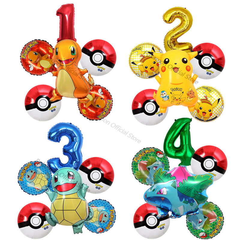 Novo pokemon festa balão dos desenhos animados pikachu squirtle número balão para 1 2 3 4 5 6 7 8 9 anos crianças bebê aniversário decoração suprimentos
