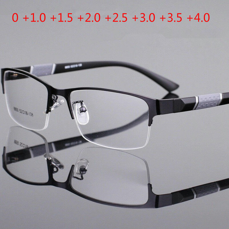 + 1.0 + 1.5 + 2.0 + 2.5 + 3.0 + 3.5 + 4.0 독서 용 안경 남성용 여성용 고품질 하프 프레임 디옵터 비즈니스 오피스 노안 안경