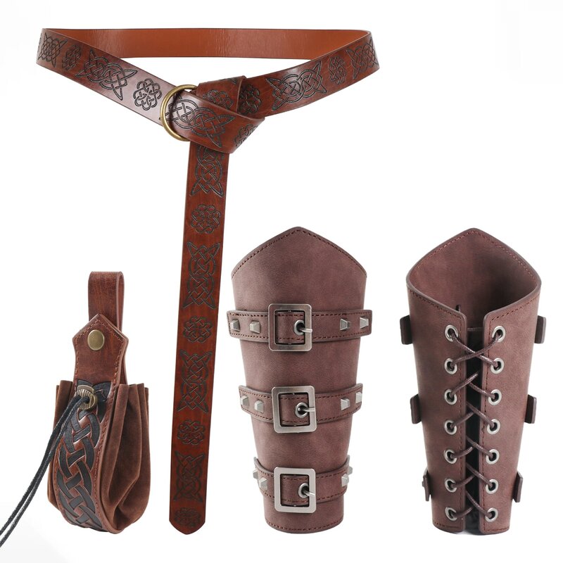 Cinturón de espada en relieve Retro Medieval, bolsa de estilo vikingo, protectores de brazos, disfraz de caballero, accesorios de Anime de Cosplay