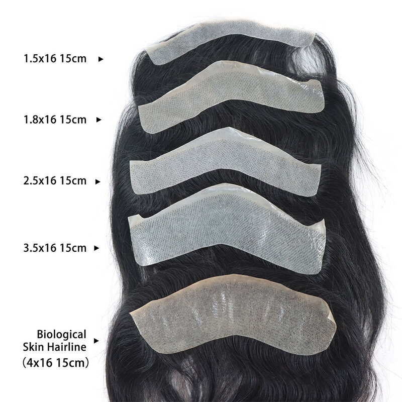 Mens Frontal Toupee V Loop 100% Human Hair Forehead Hairline Patch 0.06mm Thin Skin PU Hairline Men's Capillary Prosthesis