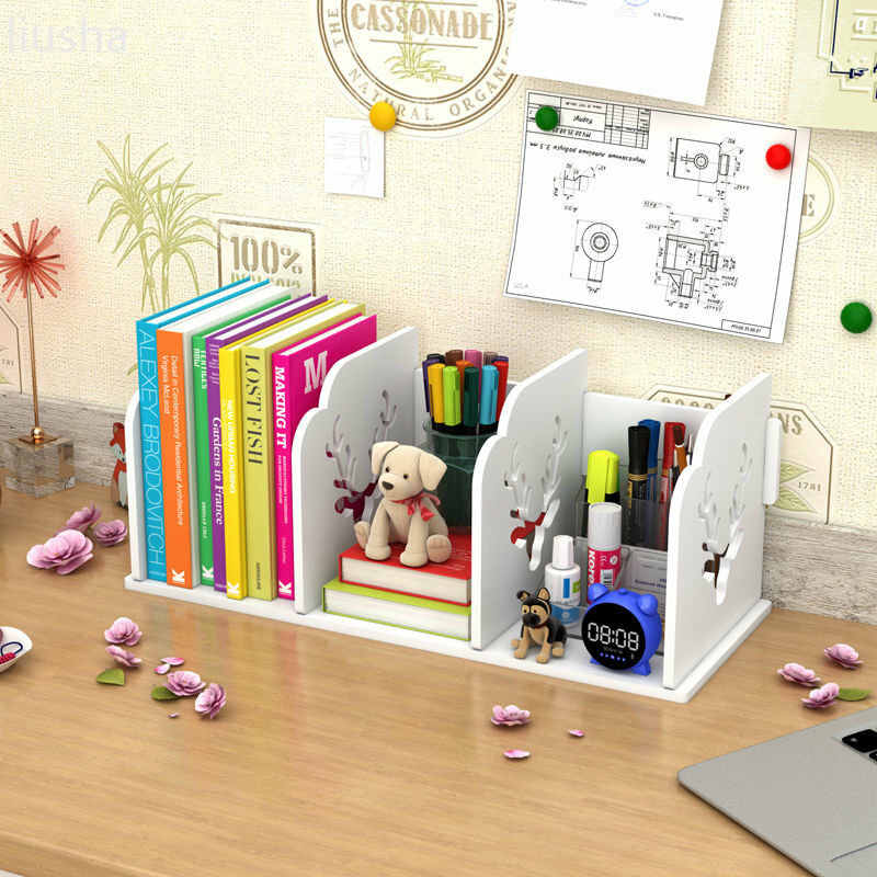 Desktop Small Bookshelf Student Book Stand Simple Table Shelf Children's Desk Office Storage Box Cartoon Small Bookcase