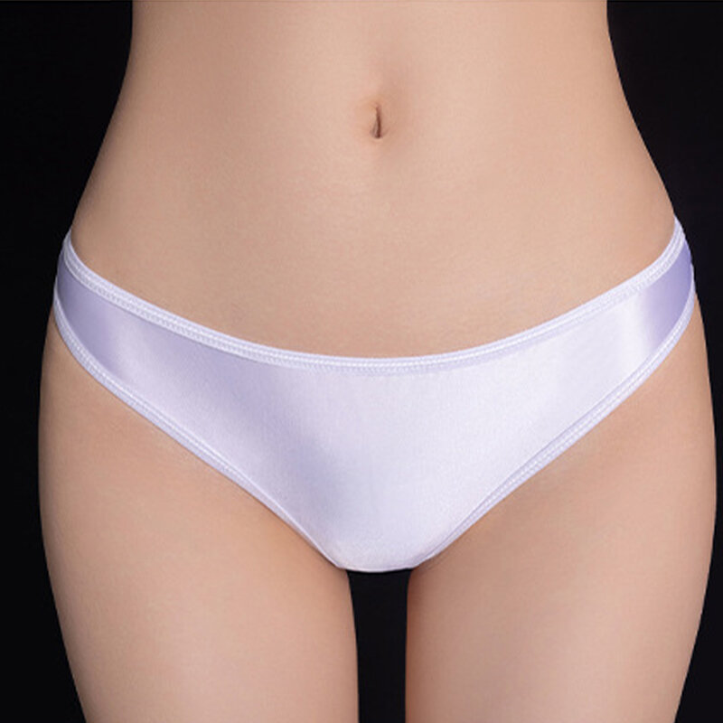 Women Sexy Seamless G-String T-Back Soft Oil Shiny panties Solid Silk Satin Elasticity underwear Breathable Briefs Erotic Thongs