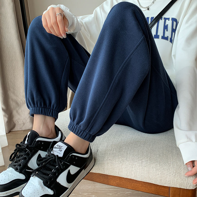 Женские осенне-зимние Бархатные брюки-джоггеры, повседневные хлопковые спортивные брюки в Корейском стиле для высоких людей, новинка