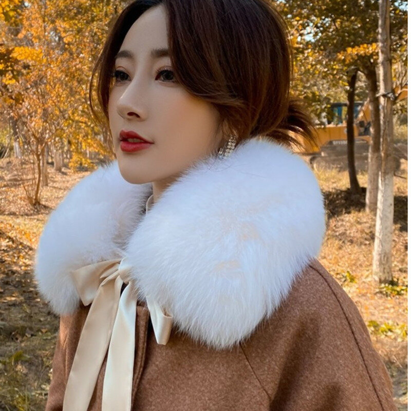 Real Fox Fur Collar For Ladies Neck Warmer Fur Scarves Women Wool Coat Decor Collar Winter Fur Shawl Furry Gray Fur Scarves