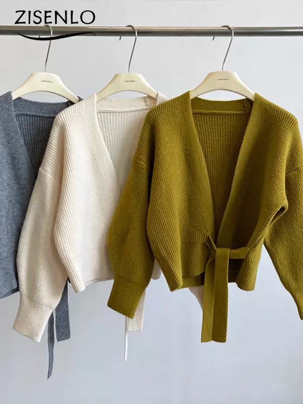 Женский свитер, Осенний винтажный свитер с V-образным вырезом, на шнуровке, Свободный вязаный кардиган, Однотонный свитер, куртка, кардиган оверсайз