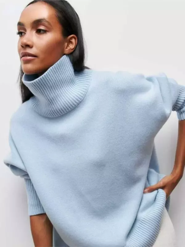 Женский свитер с высоким воротником, однотонные Элегантные плотные теплые вязаные пуловеры с длинным рукавом, Повседневные базовые Джемперы для осени и зимы, топы