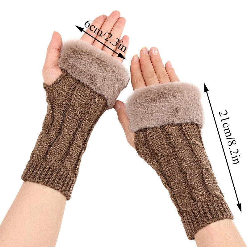女性用手袋暖かいアームスリーブ秋冬ニット指のない手袋保護ハンドミトン装飾スリーブ
