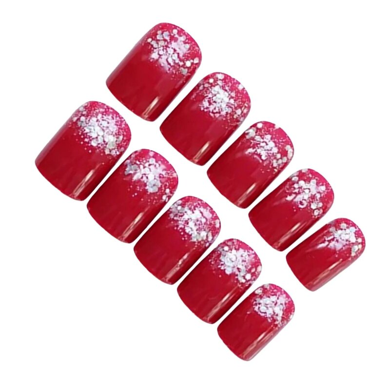 Rot mit Glitzer einstellung kurze künstliche Nägel süße & charmante wieder verwendbare falsche Nägel für profession elle Nail Art Salon Versorgung