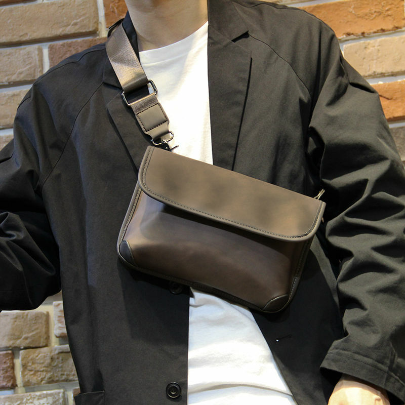 Sacos tiracolo xadrez para homens, bolsa mensageiro de couro vintage, bolsa de ombro única, mochila estilinete, preta, moda