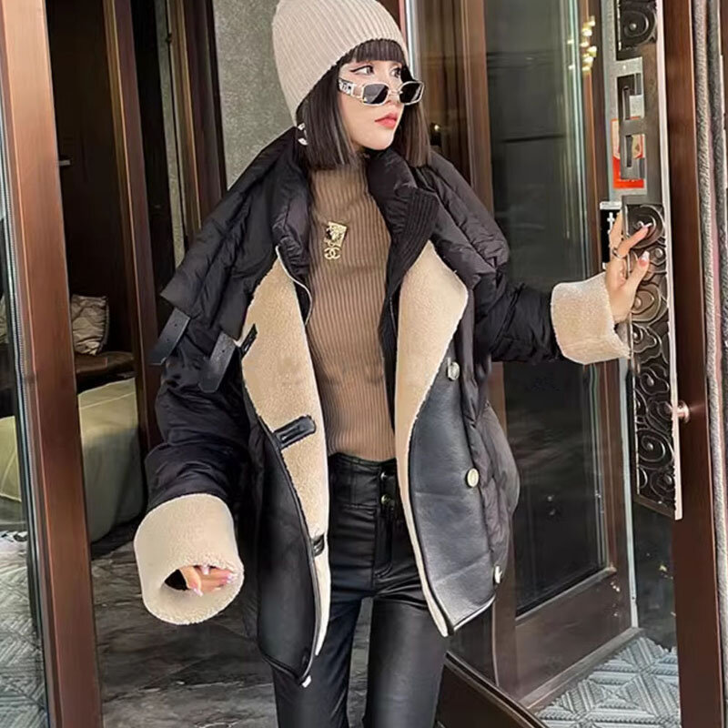 New High-End Light Luxury Women's Down Jacket Winter Warm Fur One Splicing 90% White Duck Down Coat Female Cold Parker Outerwear