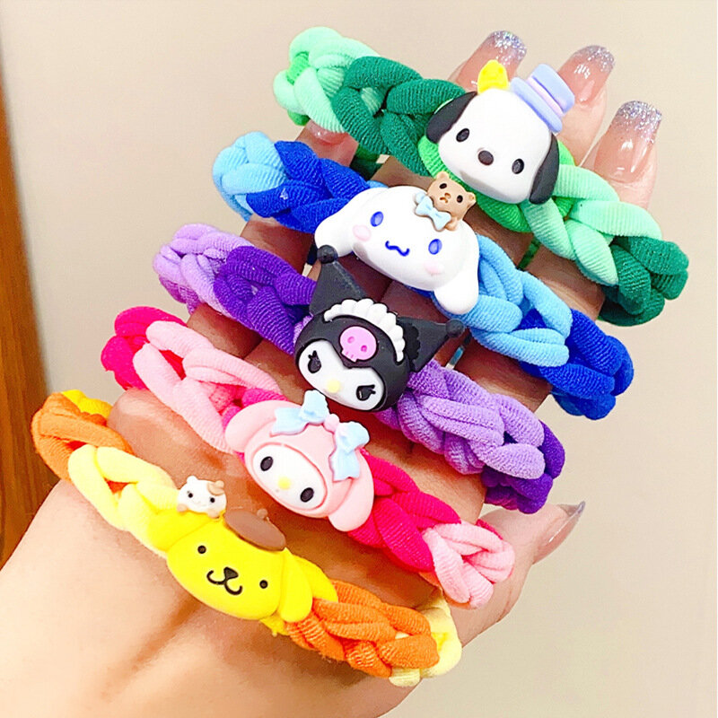 Mão trançada corda de cabelo para meninas, Hello Kitty Cartoon Headband, Anime Sanrio Cinnamoroll Colorido Acessórios para Cabelo, Kuromi