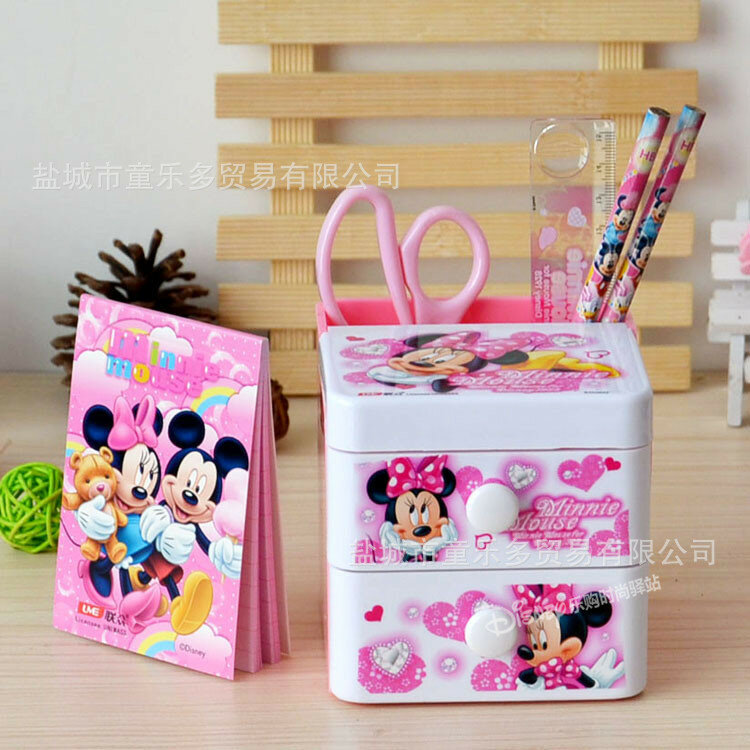Disney-Mickey Desktop Ornamento Caixa De Armazenamento, Presente Do Dia Do Estudante, Papelaria Set, Desenhos Animados Do Estudante, Gaveta, Caneta Titular