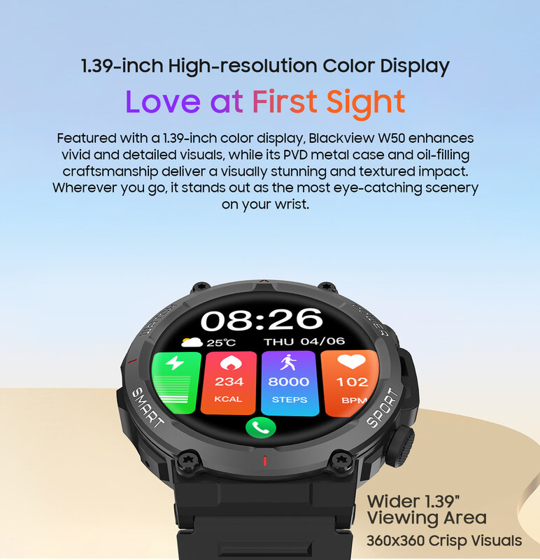 Blackview NEW Smart Watch W50 Waterproof Smart Watch New Version Men Women Health and Fitness Tracking Watch, Bluetooth Calling
