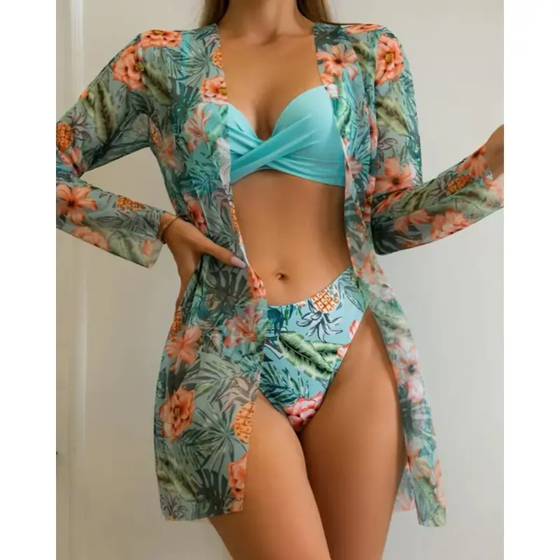 2024 Summer New Bikini Beach gonna Beach Cover Up costume da bagno donna Ruffle Biquini costume da bagno Beach Wear costume da bagno