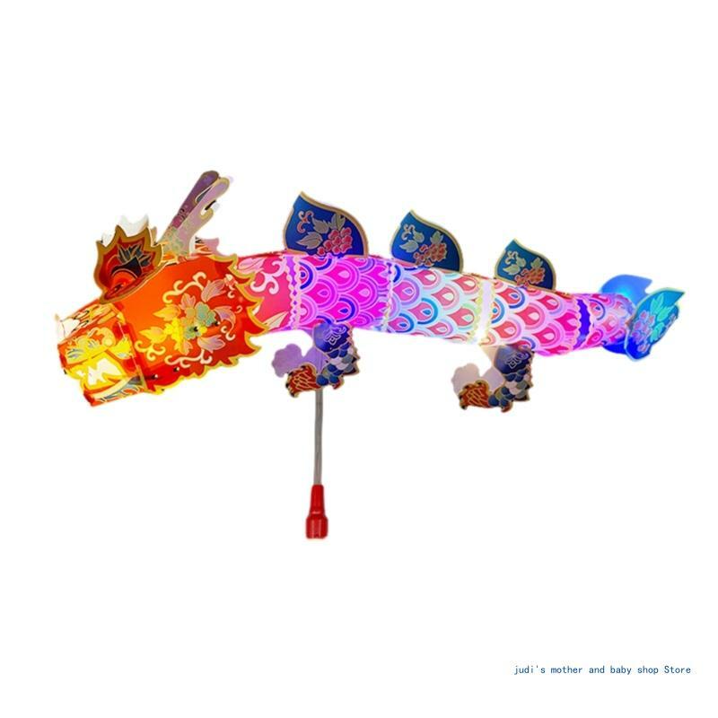 67JC Paper Dragon Craft Light Kits for Kids Chinese New Year Party Props Paper Dragon Handmade Material Bag Festive Decors