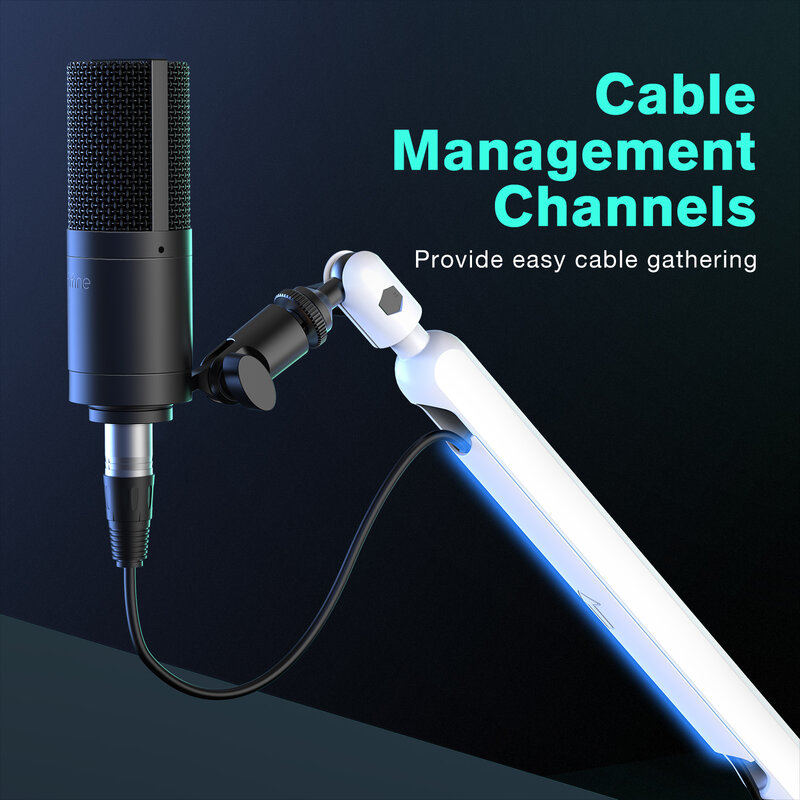 Suporte de microfone ajustável FIFINE com suporte de mesa, baixo perfil Boom Arm, gerenciamento de cabos, Mic Boom para AM8 K688-White BM88W