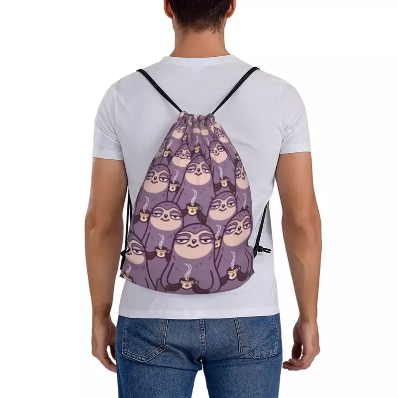 Tas punggung Sloth, tas buku, tas penyimpanan saku bundel tali serut portabel, ransel modis untuk pria wanita dan pelajar